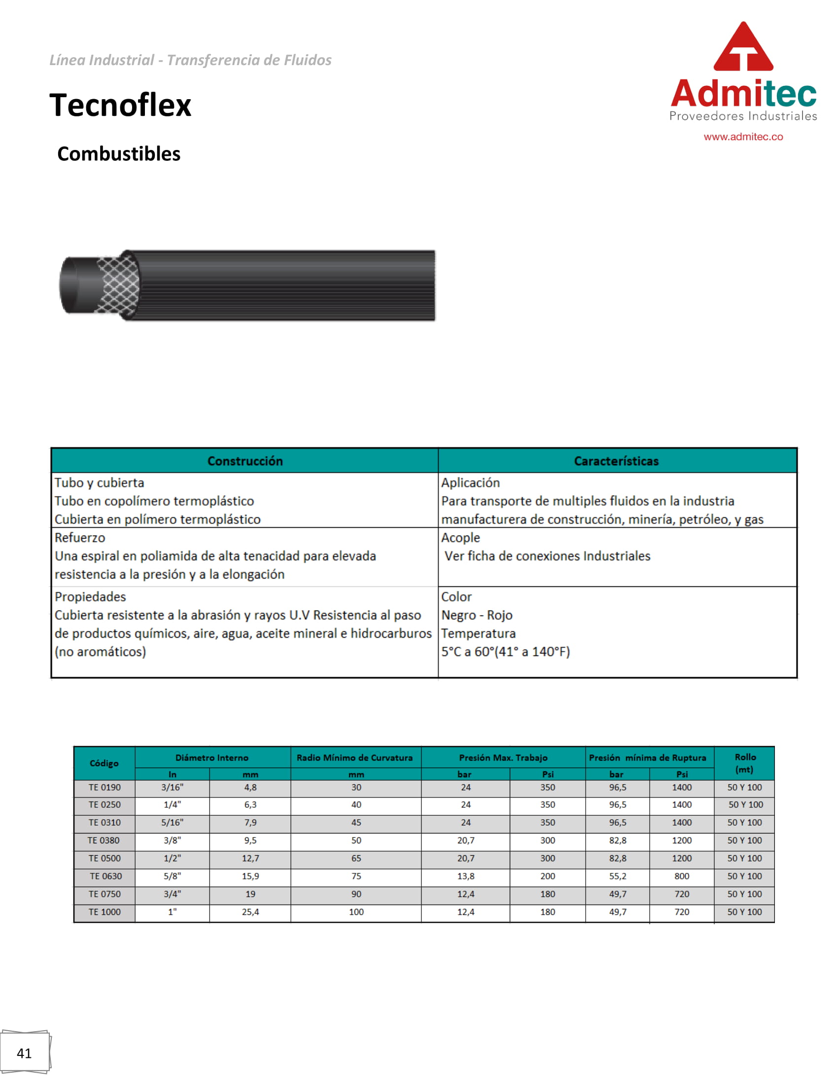 Manguera Tecnoflex Combustibles Admitec